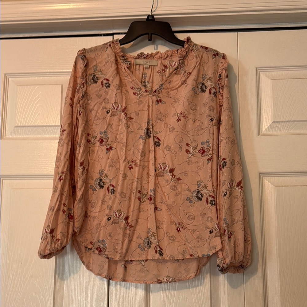 LOFT Floral Blouse Long Sleeve Rounded Neckline
